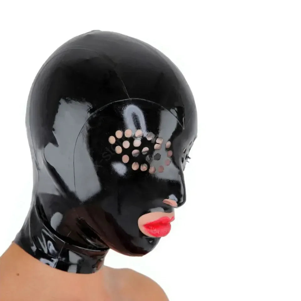 Latexmaske schwarz mit Mundöffnung Seitenansicht