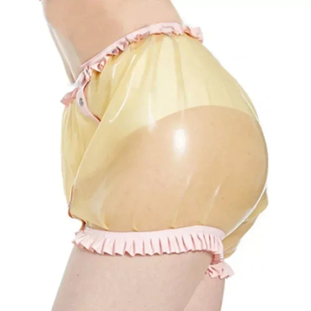 Latex Windel Slip mit Spitze aus Naturlatex – elastische Gummi-Unterwäsche Seitenansicht