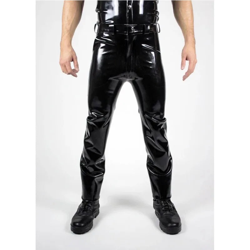 Herren Latex Jeans aus Gummi mit Front-Reißverschluss & vier Taschen