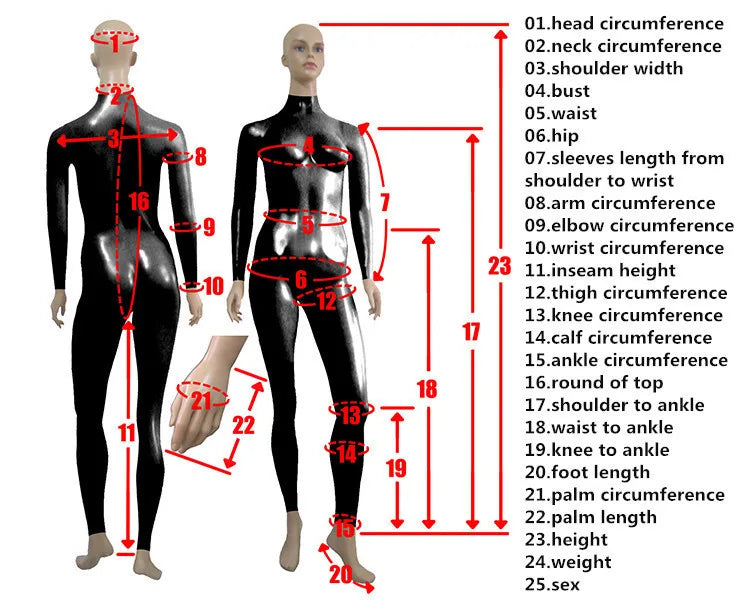 Latex Damen Catsuit mit Reißverschluss Messanleitung