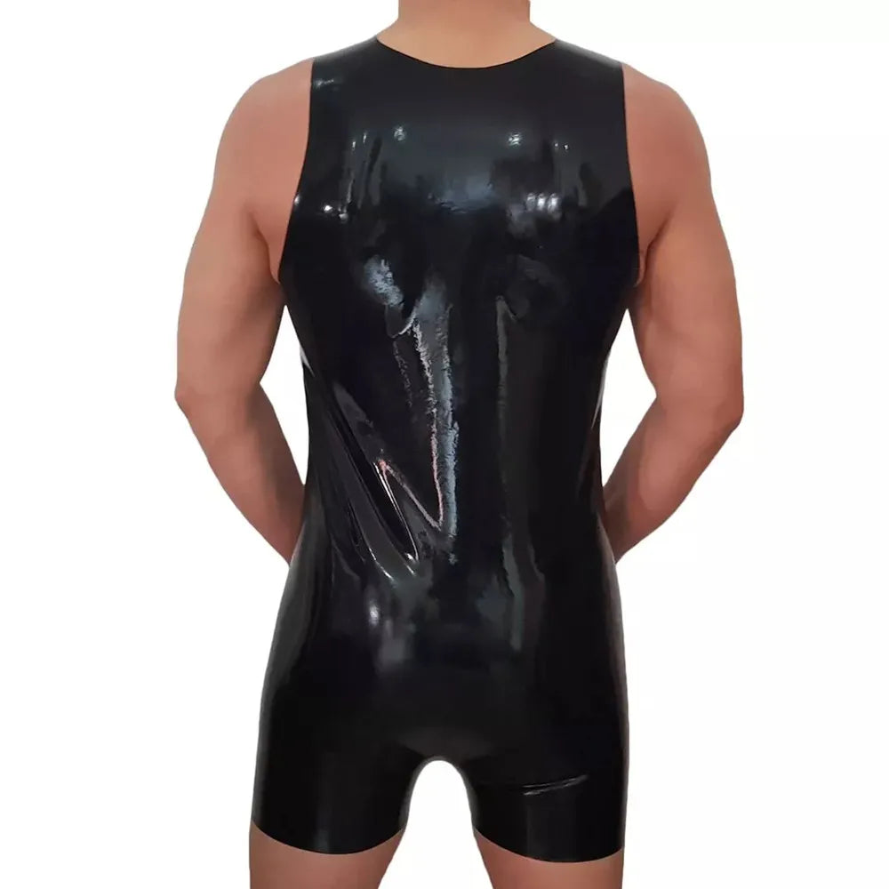 Herren Latex Weste aus Gummi – körpernahes Fetish Trikot von hinten
