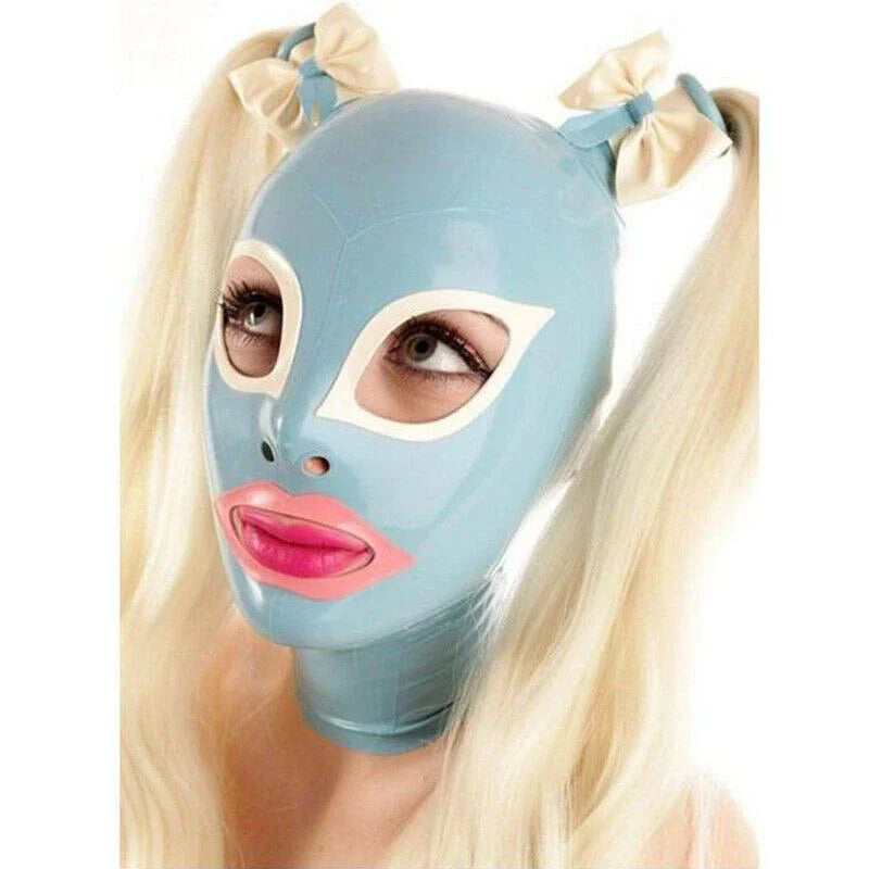 Sexy Latex Fetish Hood Maske mit zwei Zöpfen & Schleifen