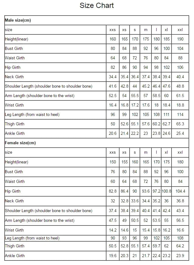 Größentabelle Latexanzug schwarz